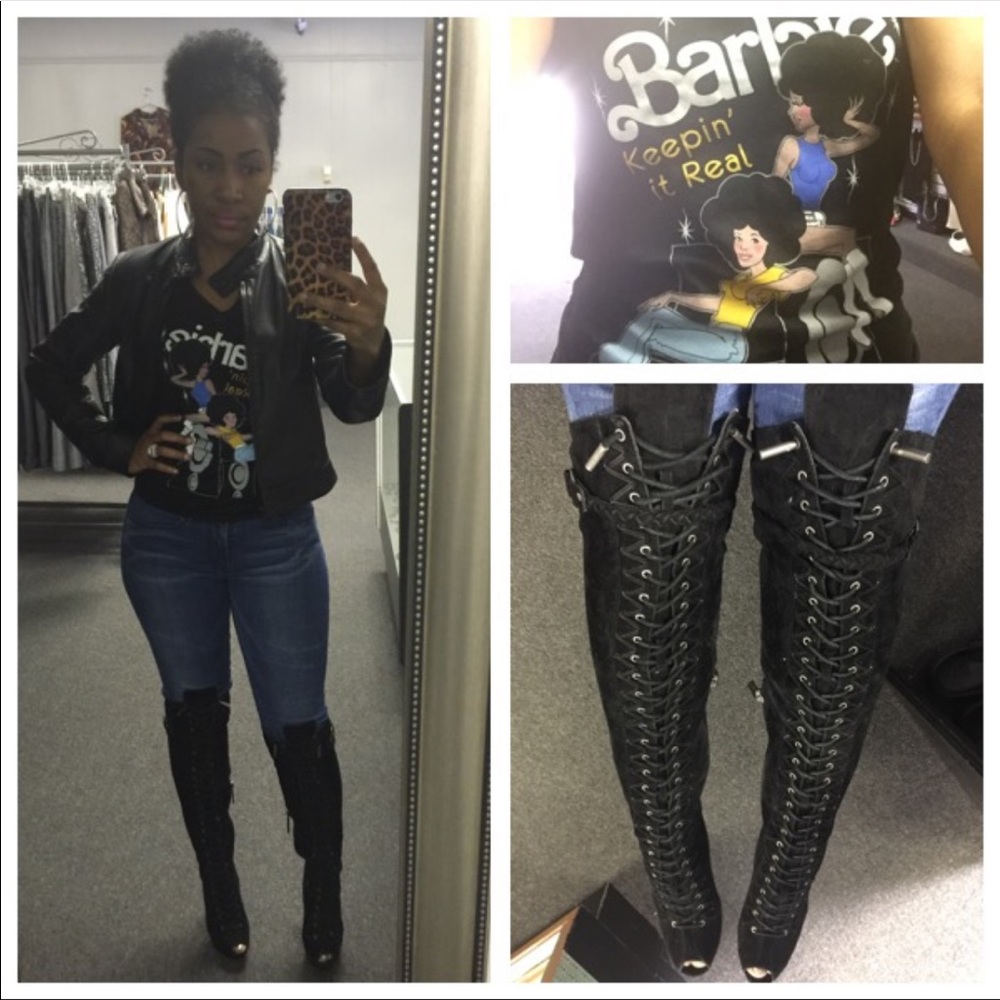 Black Sheikh over the knee peep toe boots/6